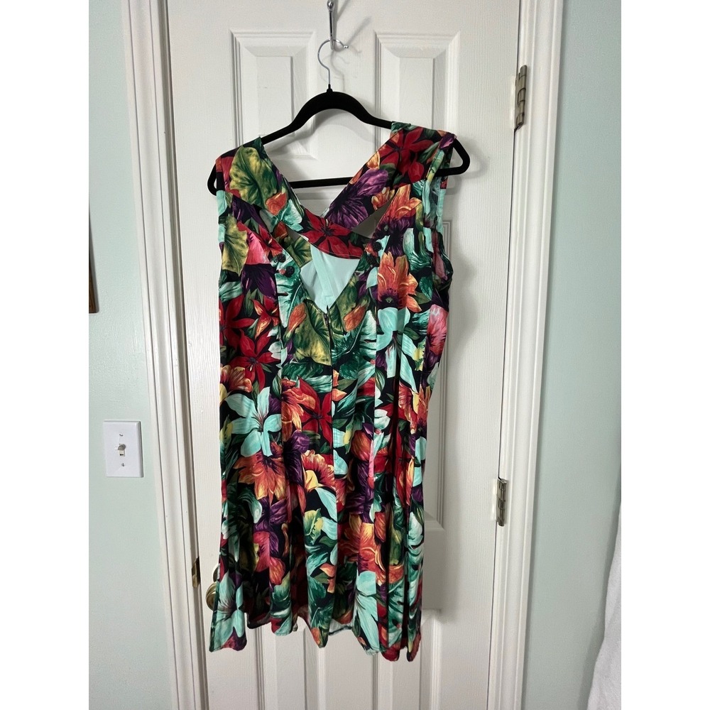 Handmade Tropical Floral Dress Womens M L Multicolor Excellent Fit Flare Midi - Picture 5 of 8